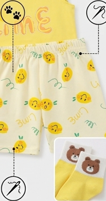 Premium 100% Pure Cotton Zesty Lime Summer Short Set - Flutter Sleeve Edition