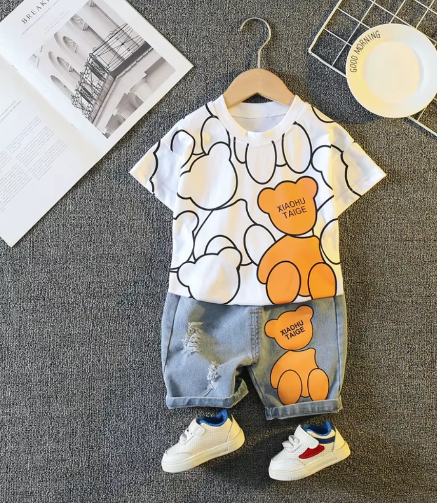 Premium Ribbed Summer Short Set - Playful Bear