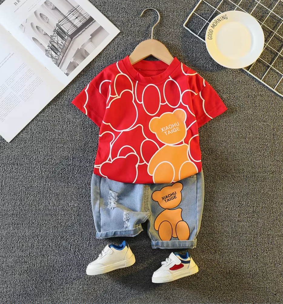 Premium Ribbed Summer Short Set - Playful Bear