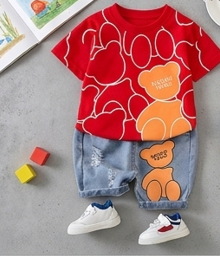 Premium Ribbed Summer Short Set - Playful Bear