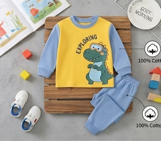 Premium Organic Cotton Kids Pajama Set - Cozy Yellow Dino Edition