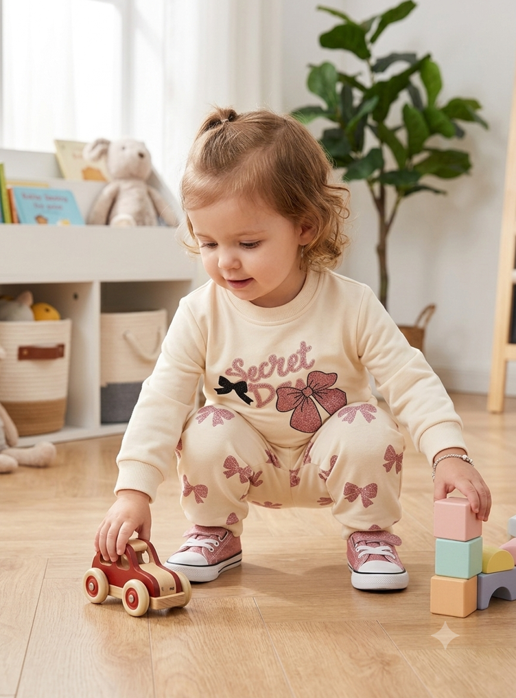 Premium Organic Cotton Kids Pajama Set - Sweet Pink Bow Edition