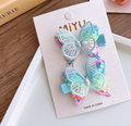 Sheer Mesh Butterfly Side Hair Clips - Gradient Color Hair Barrettes & Duckbill Pins (2-Piece Set)