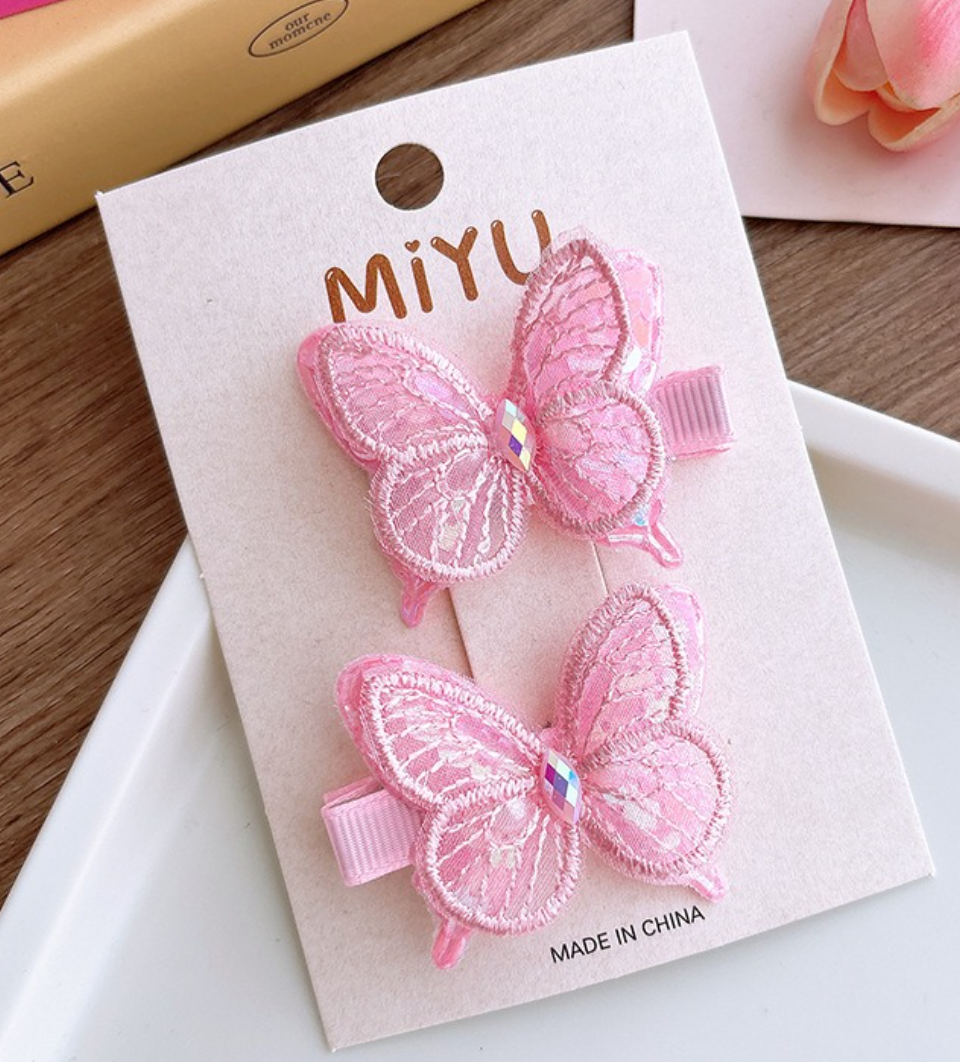 Sheer Mesh Butterfly Side Hair Clips - Gradient Color Hair Barrettes & Duckbill Pins (2-Piece Set)