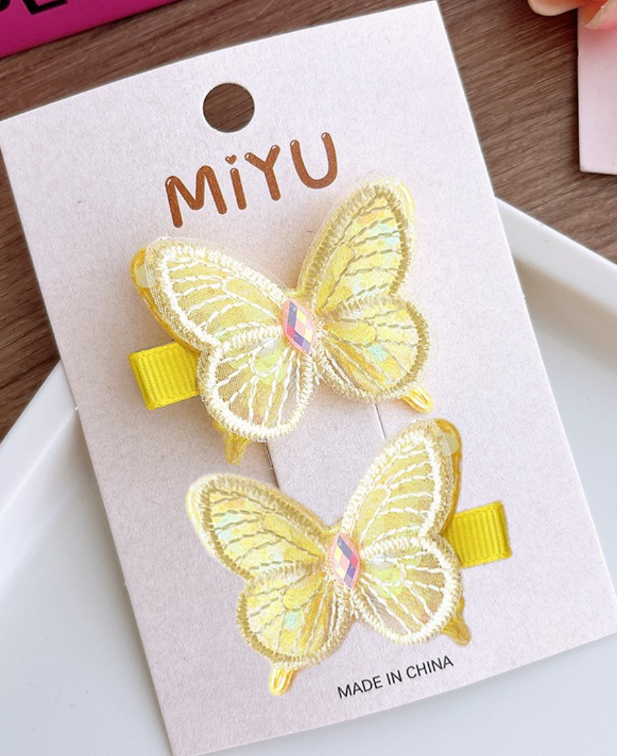 Sheer Mesh Butterfly Side Hair Clips - Gradient Color Hair Barrettes & Duckbill Pins (2-Piece Set)