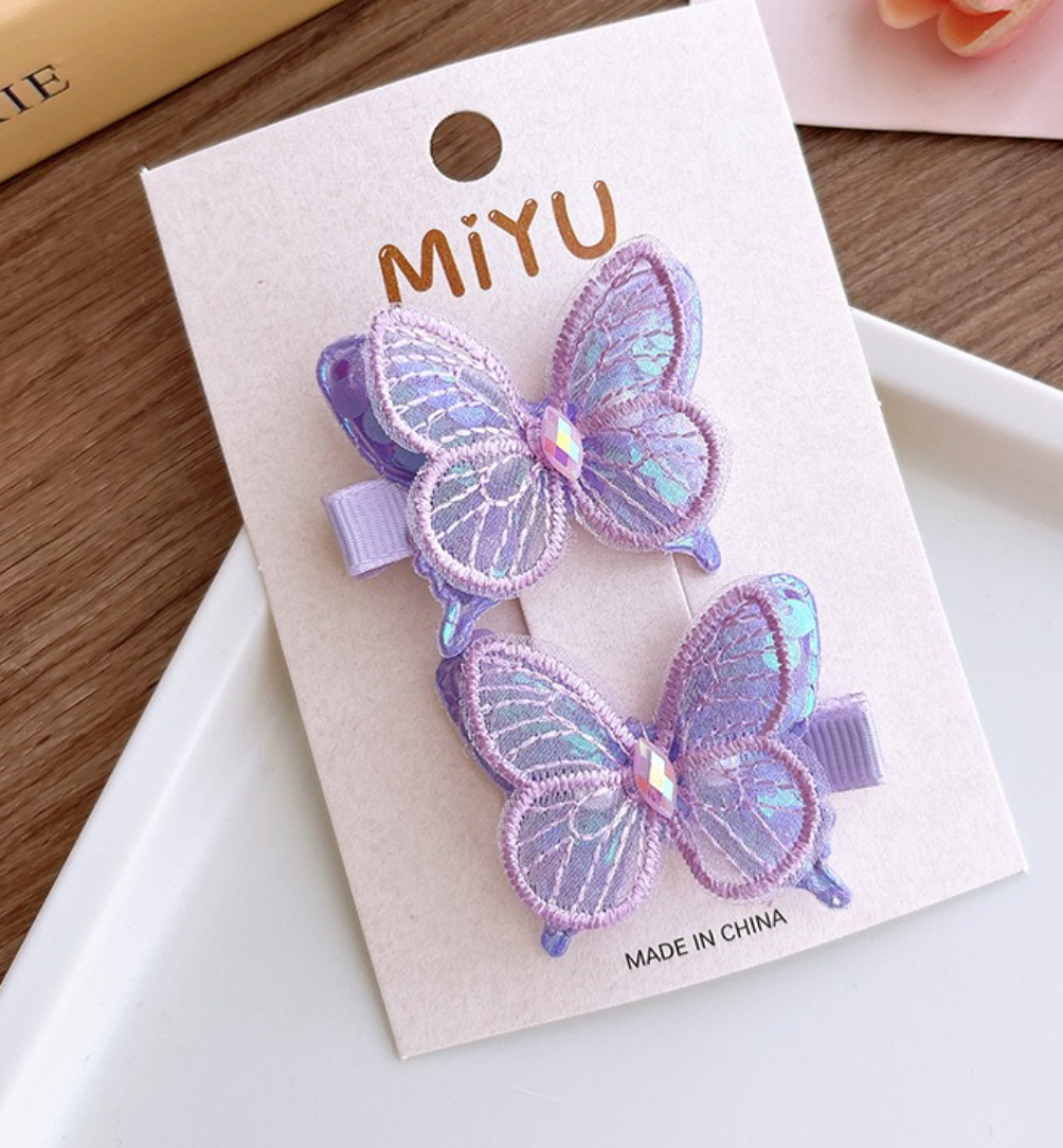 Sheer Mesh Butterfly Side Hair Clips - Gradient Color Hair Barrettes & Duckbill Pins (2-Piece Set)
