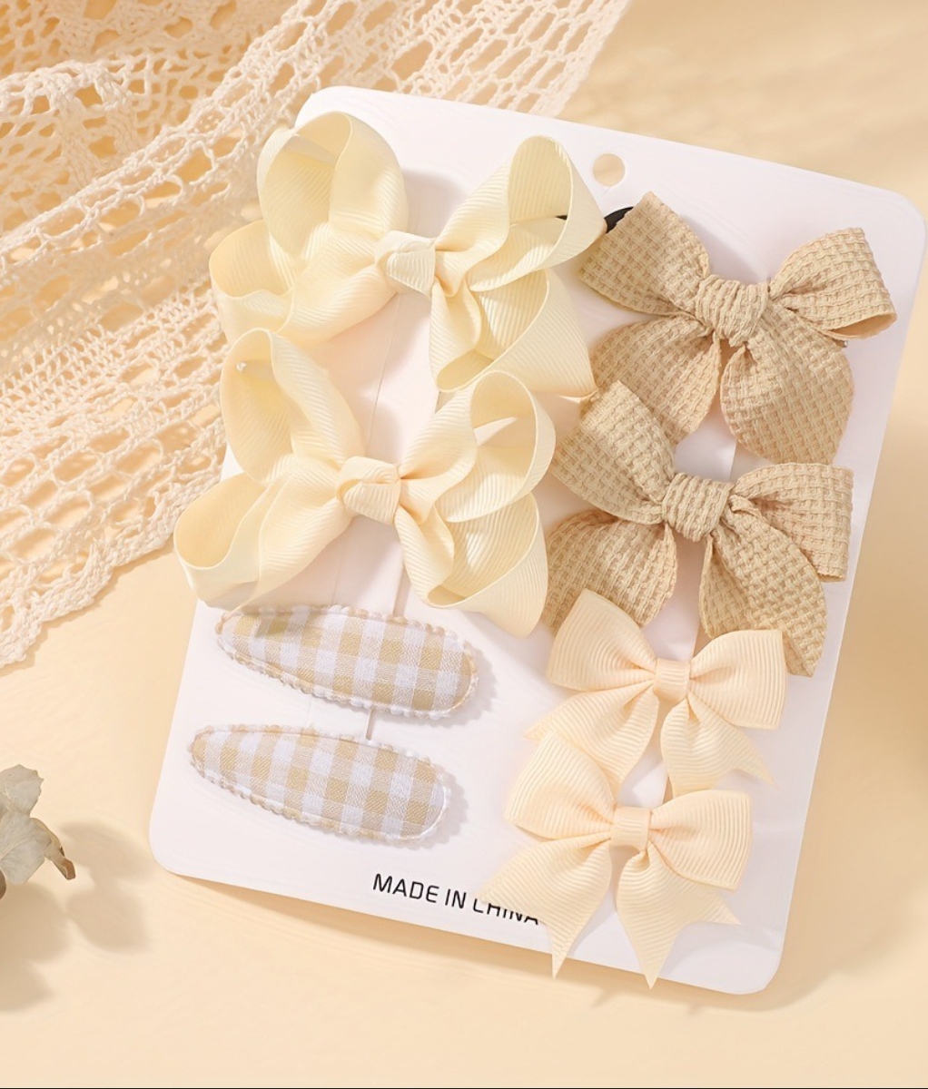 Premium Hair Bows & Snap Clips Gift Set - Cute Bowknot & Decorated Hairpins for Girls (6-Piece Set)