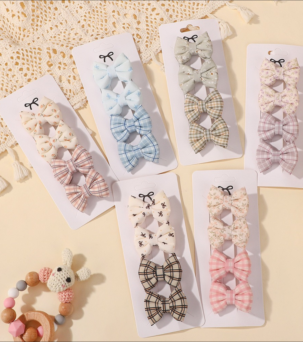 Chic Plaid & Patterned Bow Hair Clip Collection - 2-Piece & 4-Piece Sets