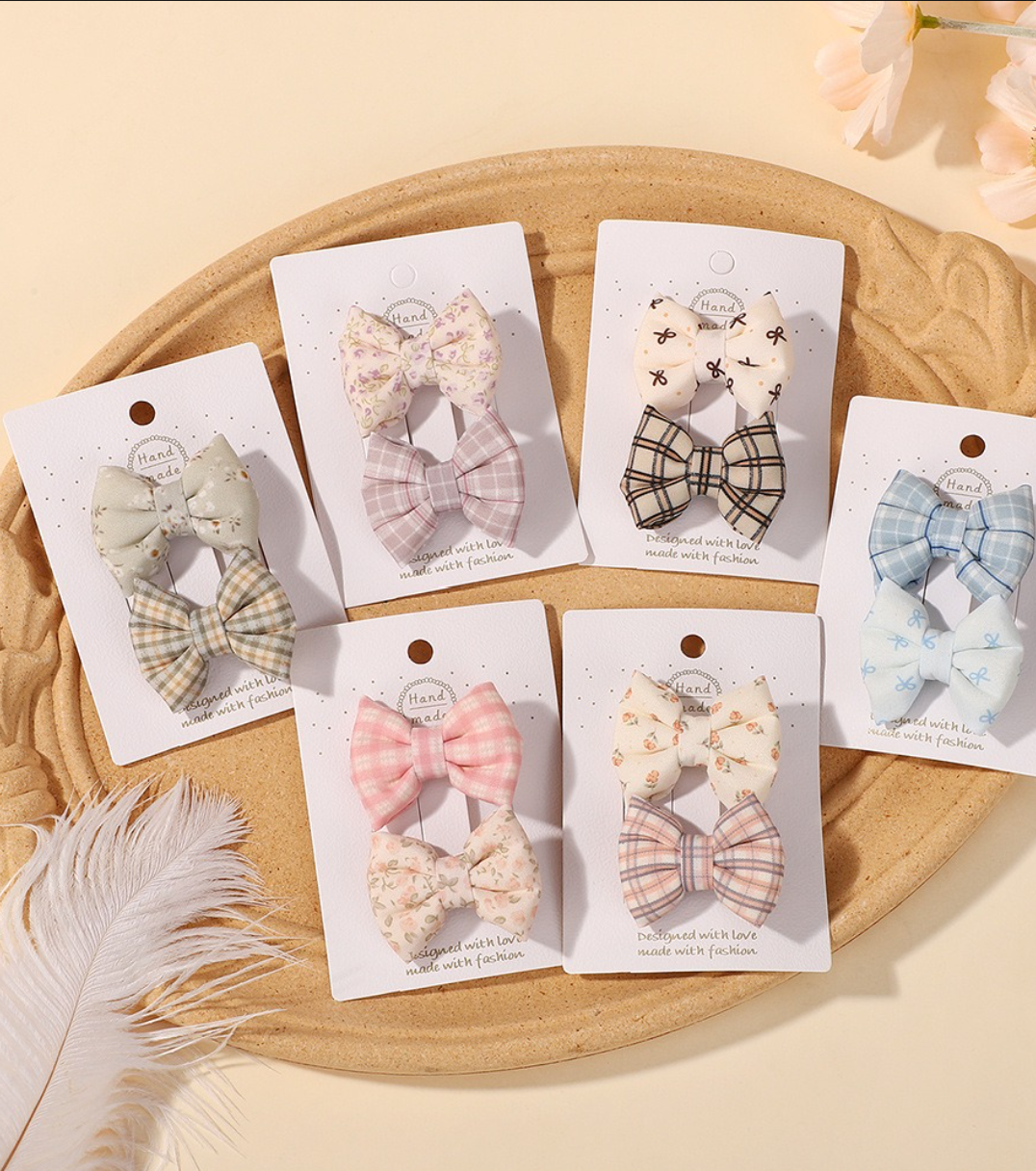 Chic Plaid & Patterned Bow Hair Clip Collection - 2-Piece & 4-Piece Sets
