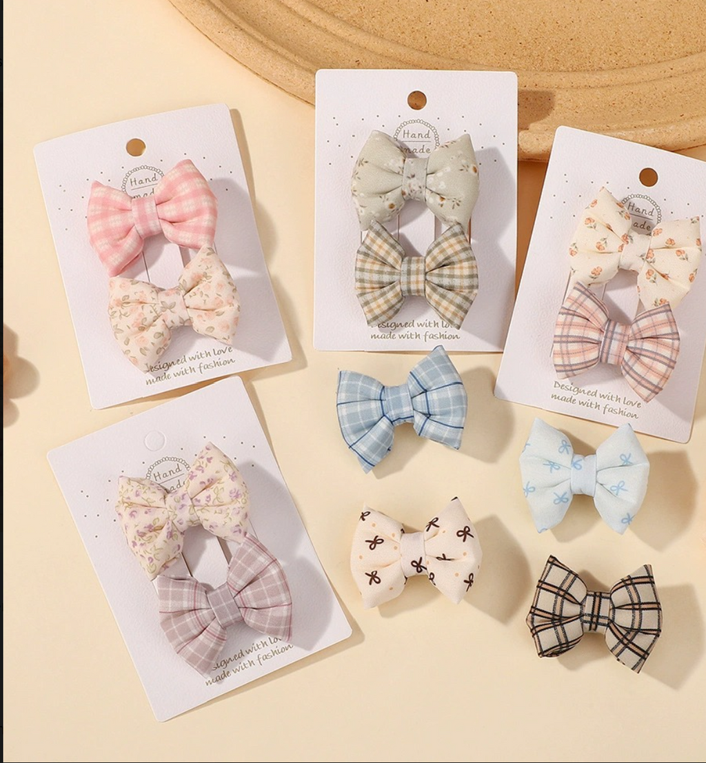 Chic Plaid & Patterned Bow Hair Clip Collection - 2-Piece & 4-Piece Sets