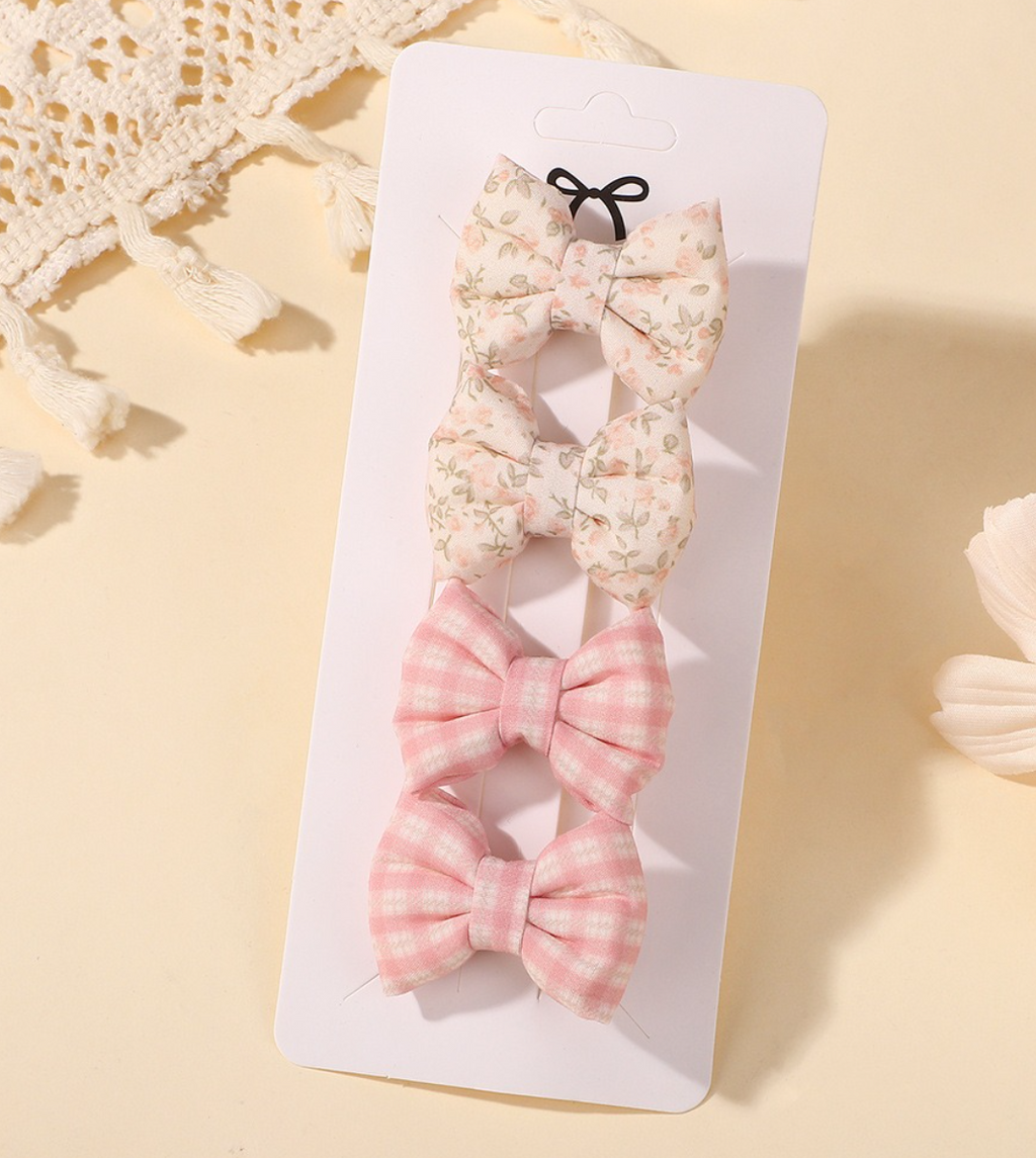 Chic Plaid & Patterned Bow Hair Clip Collection - 2-Piece & 4-Piece Sets