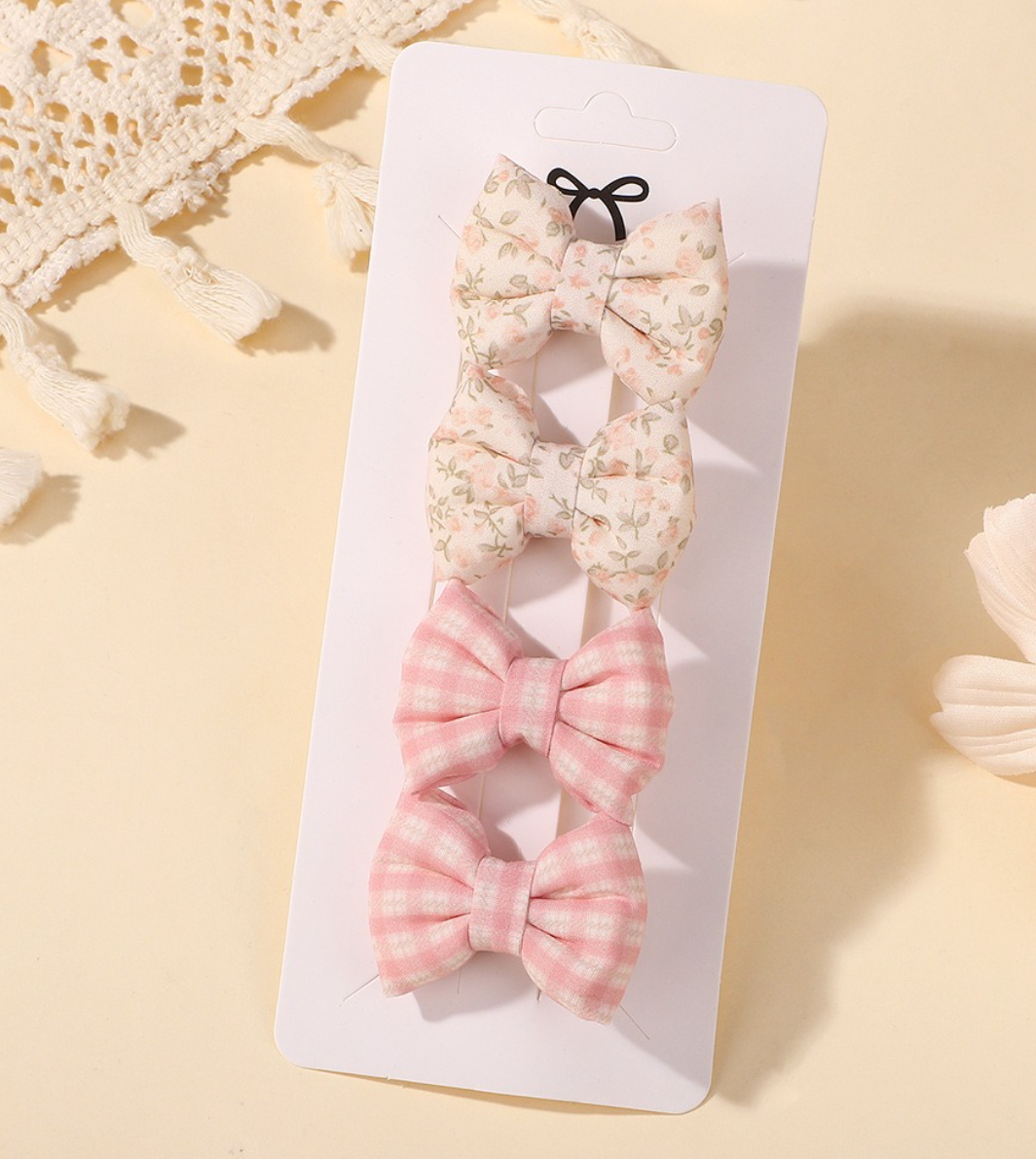 Chic Plaid & Patterned Bow Hair Clip Collection - 2-Piece & 4-Piece Sets