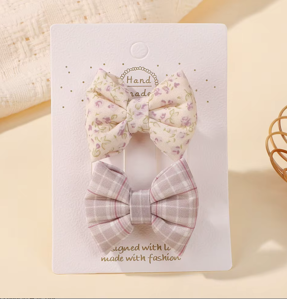 Chic Plaid & Patterned Bow Hair Clip Collection - 2-Piece & 4-Piece Sets