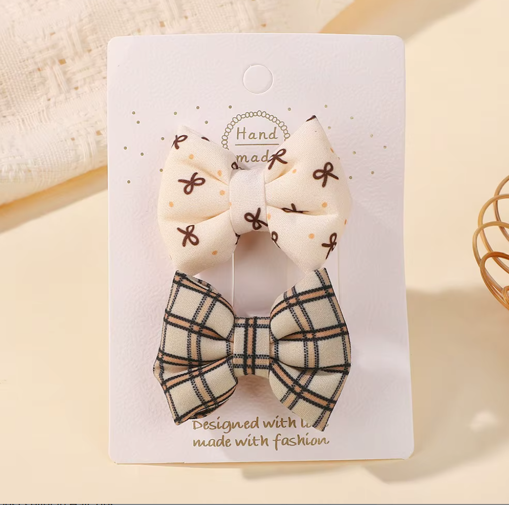 Chic Plaid & Patterned Bow Hair Clip Collection - 2-Piece & 4-Piece Sets