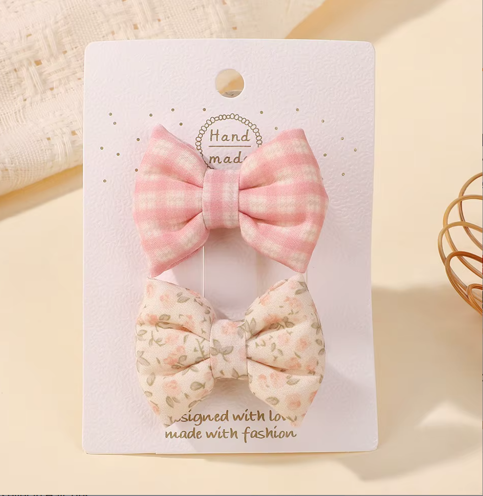 Chic Plaid & Patterned Bow Hair Clip Collection - 2-Piece & 4-Piece Sets