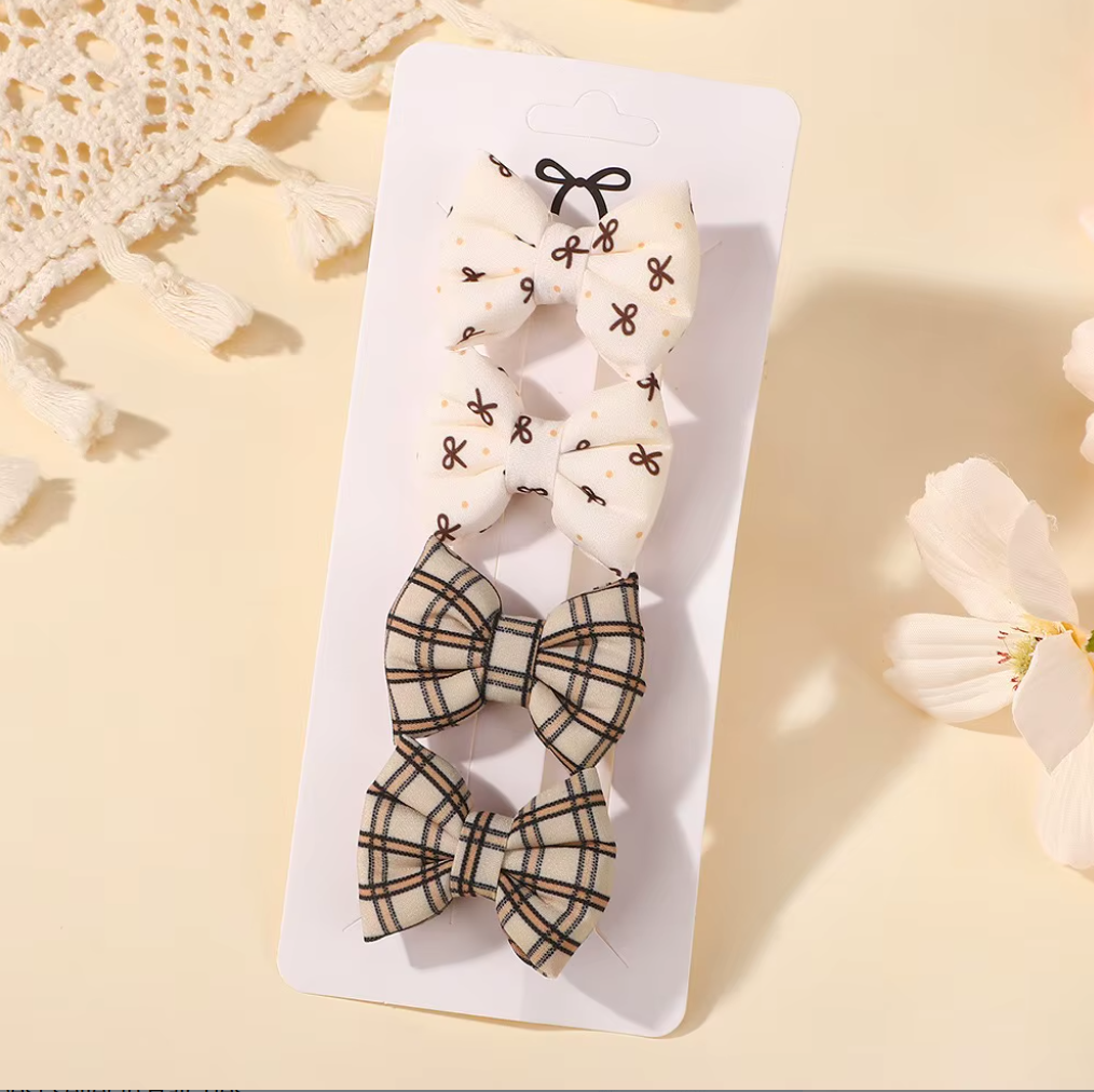 Chic Plaid & Patterned Bow Hair Clip Collection - 2-Piece & 4-Piece Sets