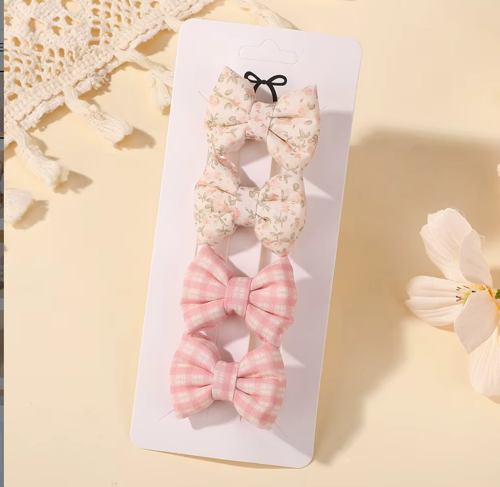 Chic Plaid & Patterned Bow Hair Clip Collection - 2-Piece & 4-Piece Sets