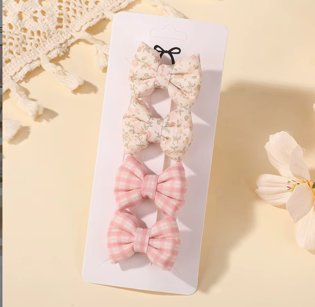 Chic Plaid & Patterned Bow Hair Clip Collection - 2-Piece & 4-Piece Sets