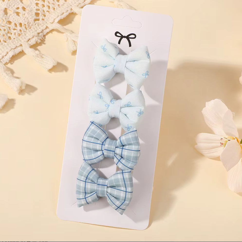 Chic Plaid & Patterned Bow Hair Clip Collection - 2-Piece & 4-Piece Sets