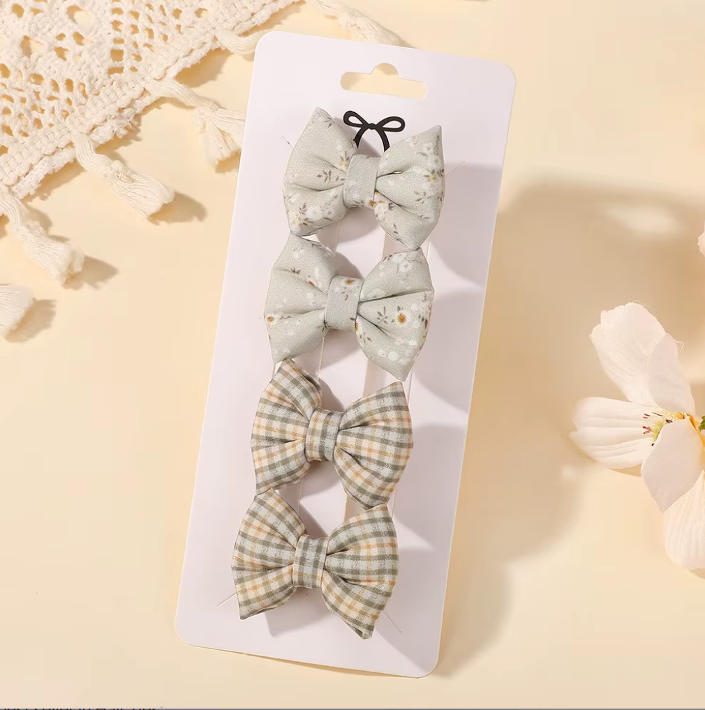 Chic Plaid & Patterned Bow Hair Clip Collection - 2-Piece & 4-Piece Sets