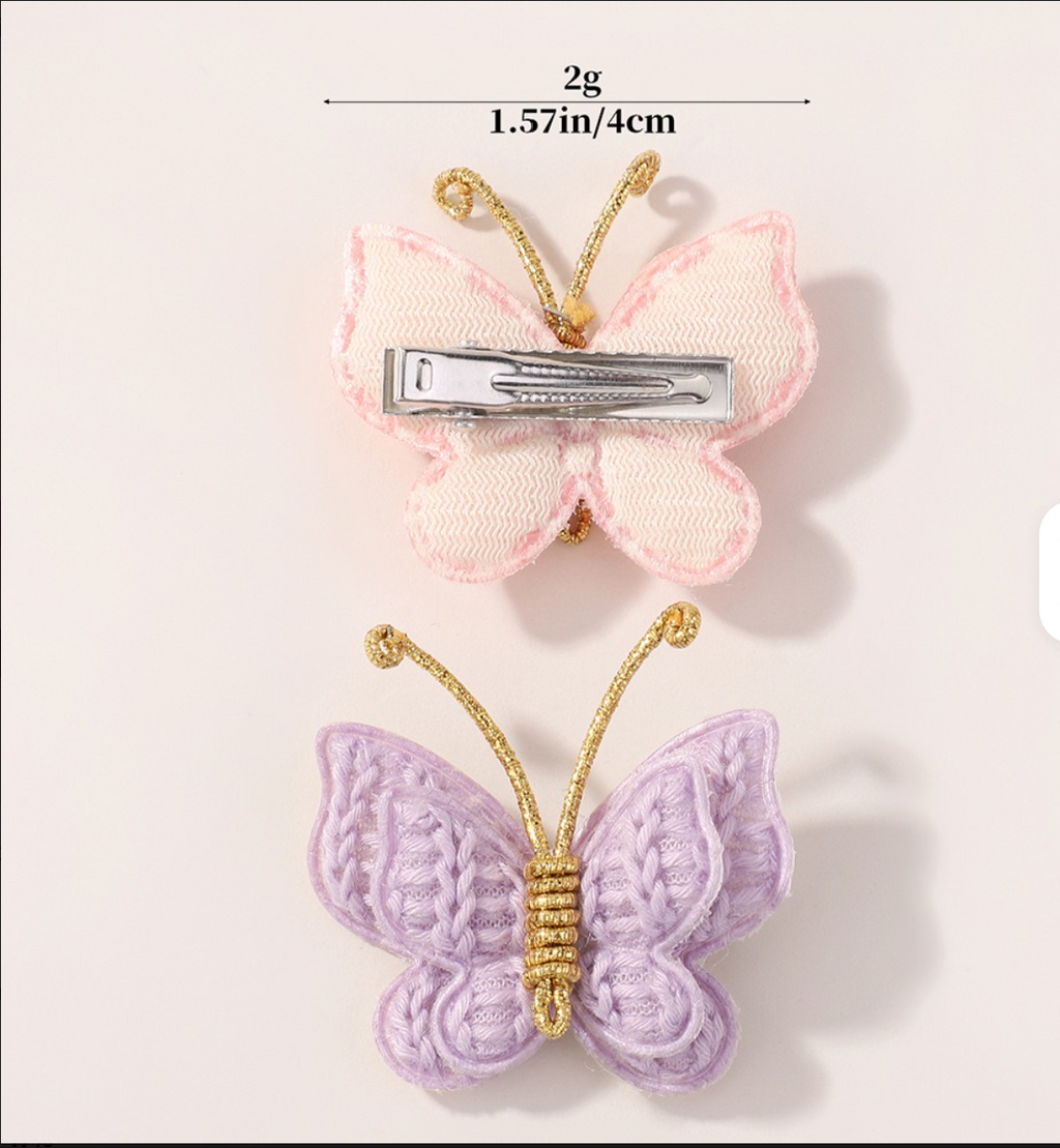 Handmade Embroidered Butterfly Side Hair Clips - Vintage Gold Wire Antenna Hairpins (2-Piece Set)