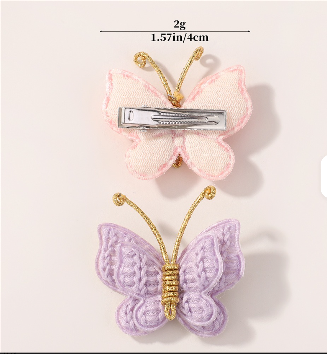 Handmade Embroidered Butterfly Side Hair Clips - Vintage Gold Wire Antenna Hairpins (2-Piece Set)