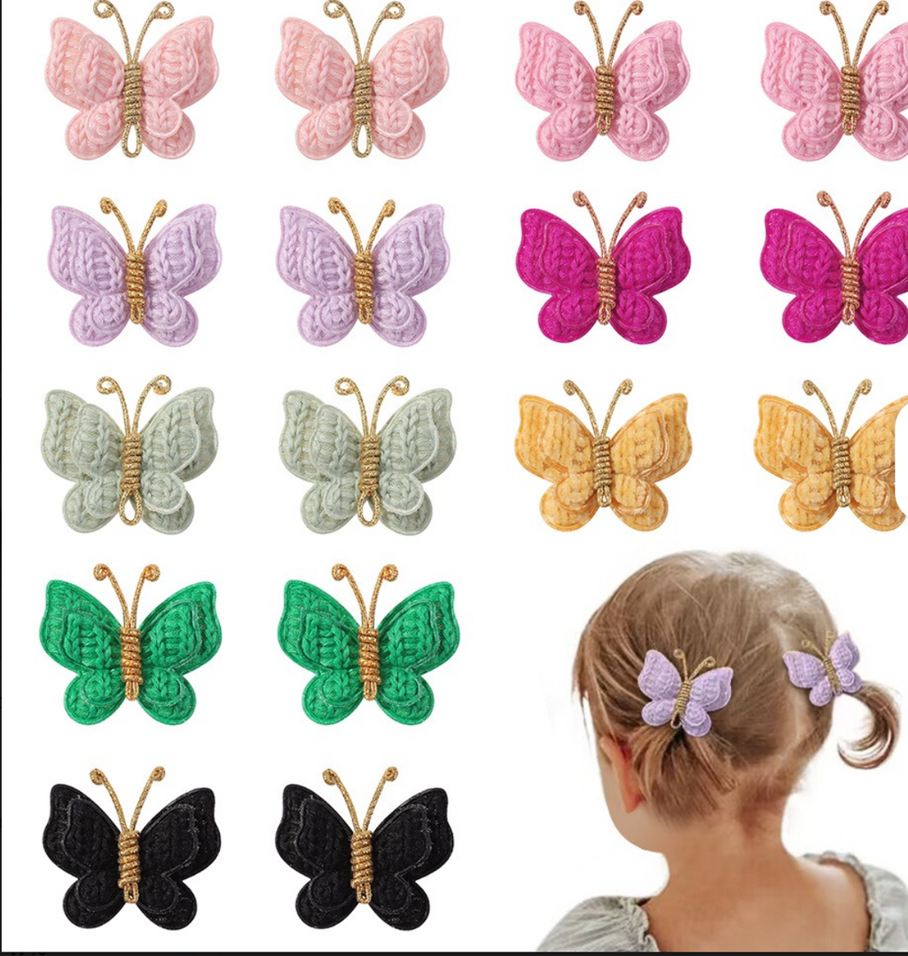 Handmade Embroidered Butterfly Side Hair Clips - Vintage Gold Wire Antenna Hairpins (2-Piece Set)