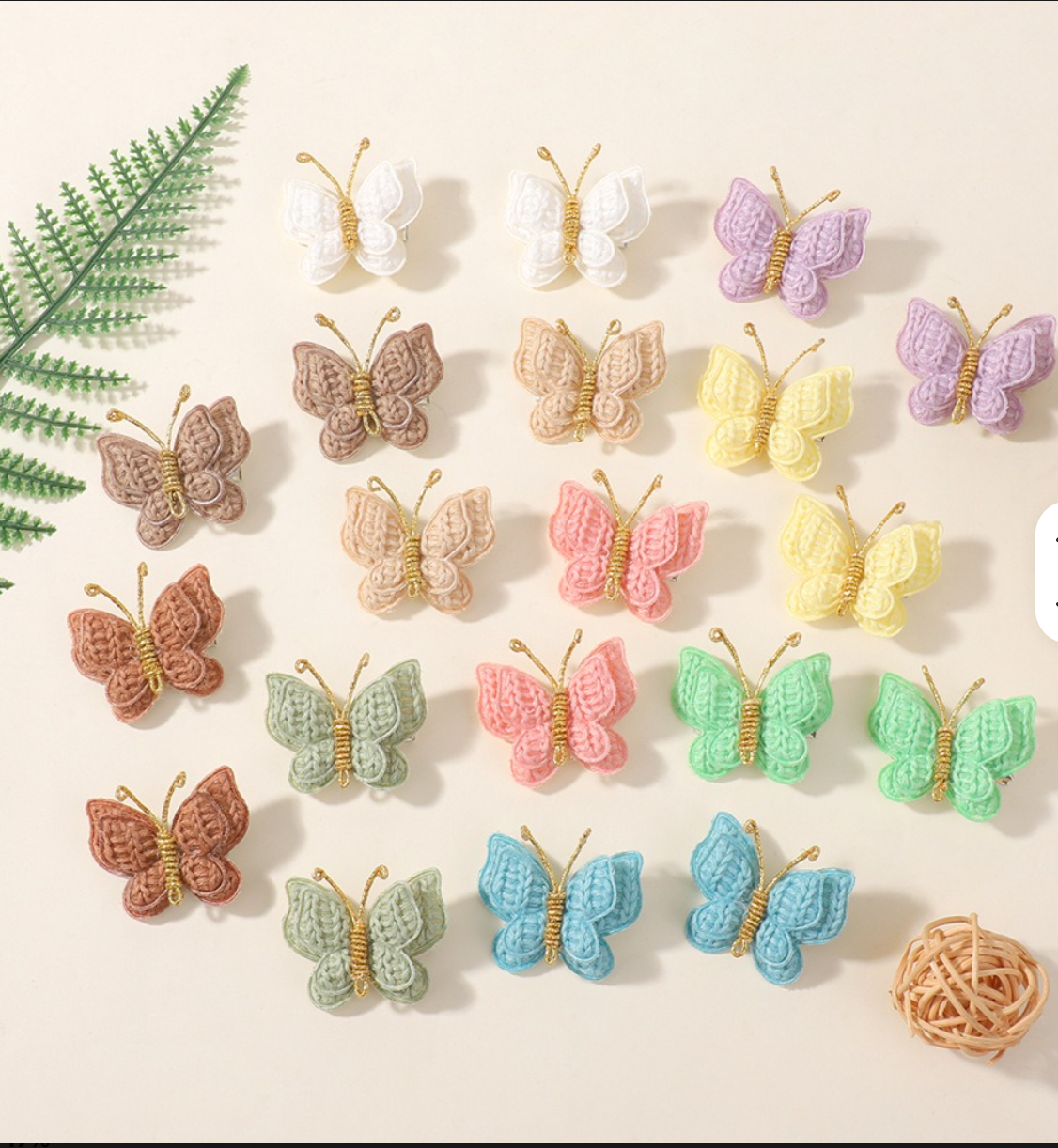 Handmade Embroidered Butterfly Side Hair Clips - Vintage Gold Wire Antenna Hairpins (2-Piece Set)