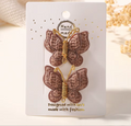 Handmade Embroidered Butterfly Side Hair Clips - Vintage Gold Wire Antenna Hairpins (2-Piece Set)