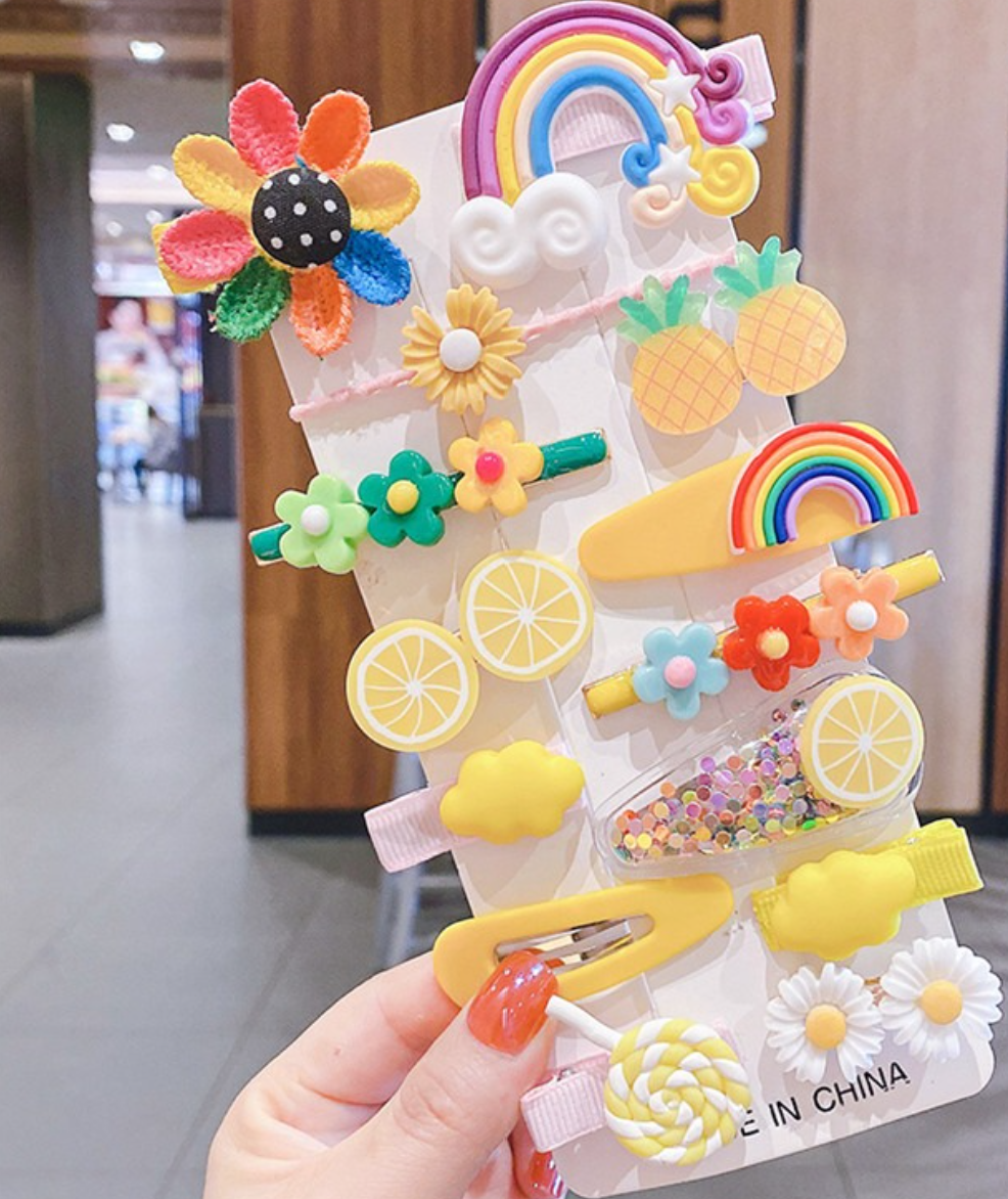 Colorful Cartoon & Fruit Hair Clips Set - Assorted Hairpins, Snap Clips & Barrettes for Girls
