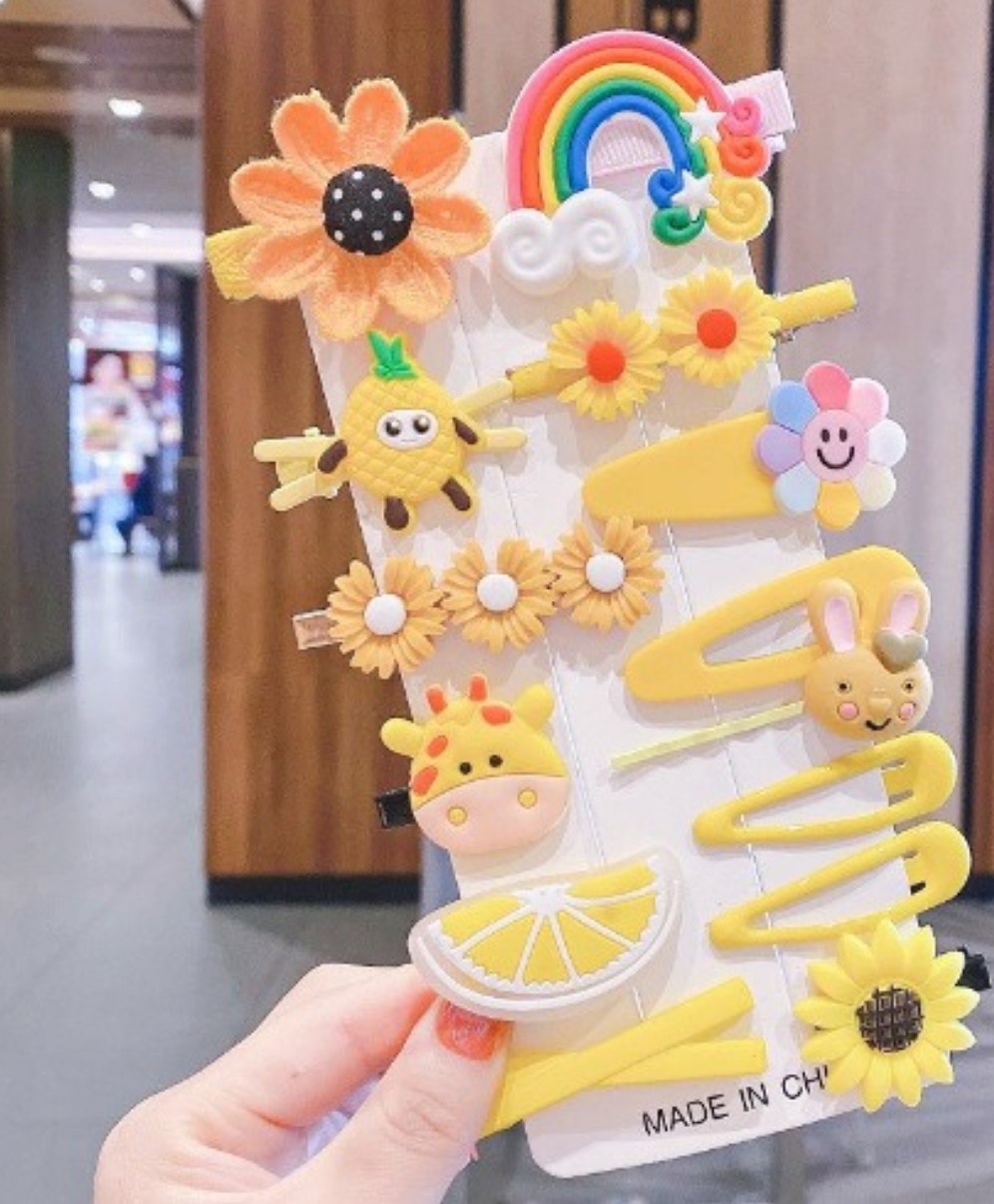 Colorful Cartoon & Fruit Hair Clips Set - Assorted Hairpins, Snap Clips & Barrettes for Girls