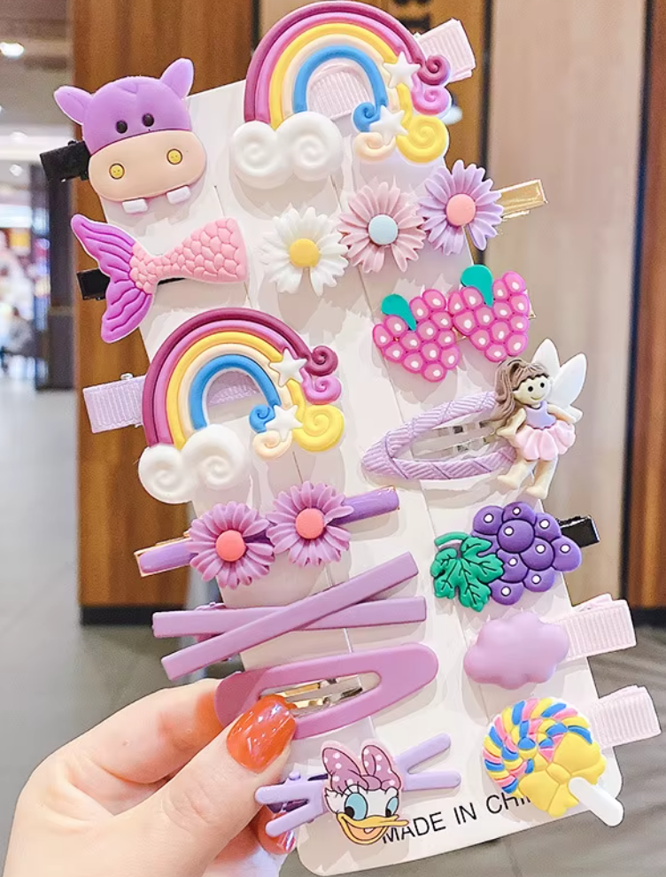 Colorful Cartoon & Fruit Hair Clips Set - Assorted Hairpins, Snap Clips & Barrettes for Girls