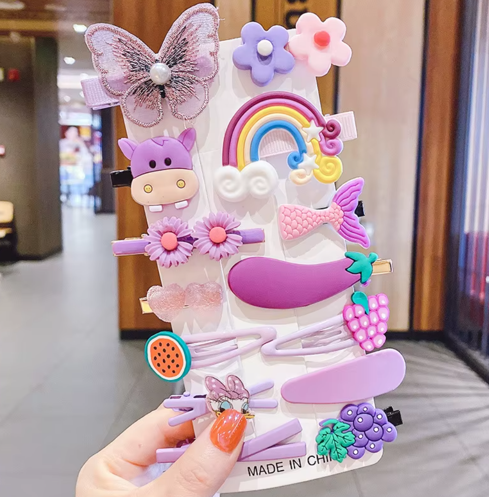 Colorful Cartoon & Fruit Hair Clips Set - Assorted Hairpins, Snap Clips & Barrettes for Girls