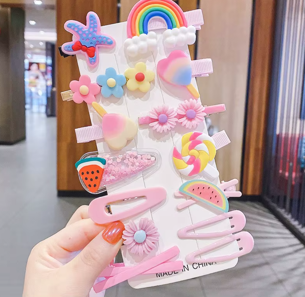 Colorful Cartoon & Fruit Hair Clips Set - Assorted Hairpins, Snap Clips & Barrettes for Girls