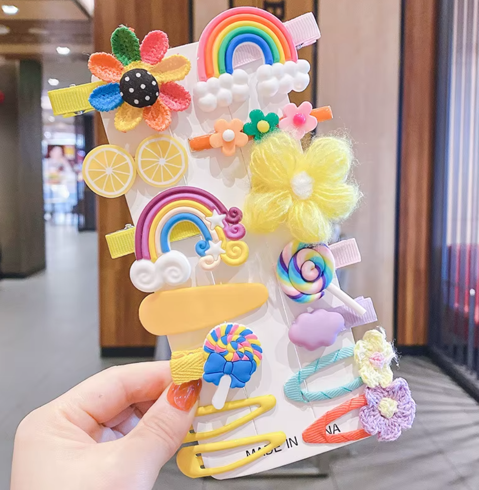 Colorful Cartoon & Fruit Hair Clips Set - Assorted Hairpins, Snap Clips & Barrettes for Girls
