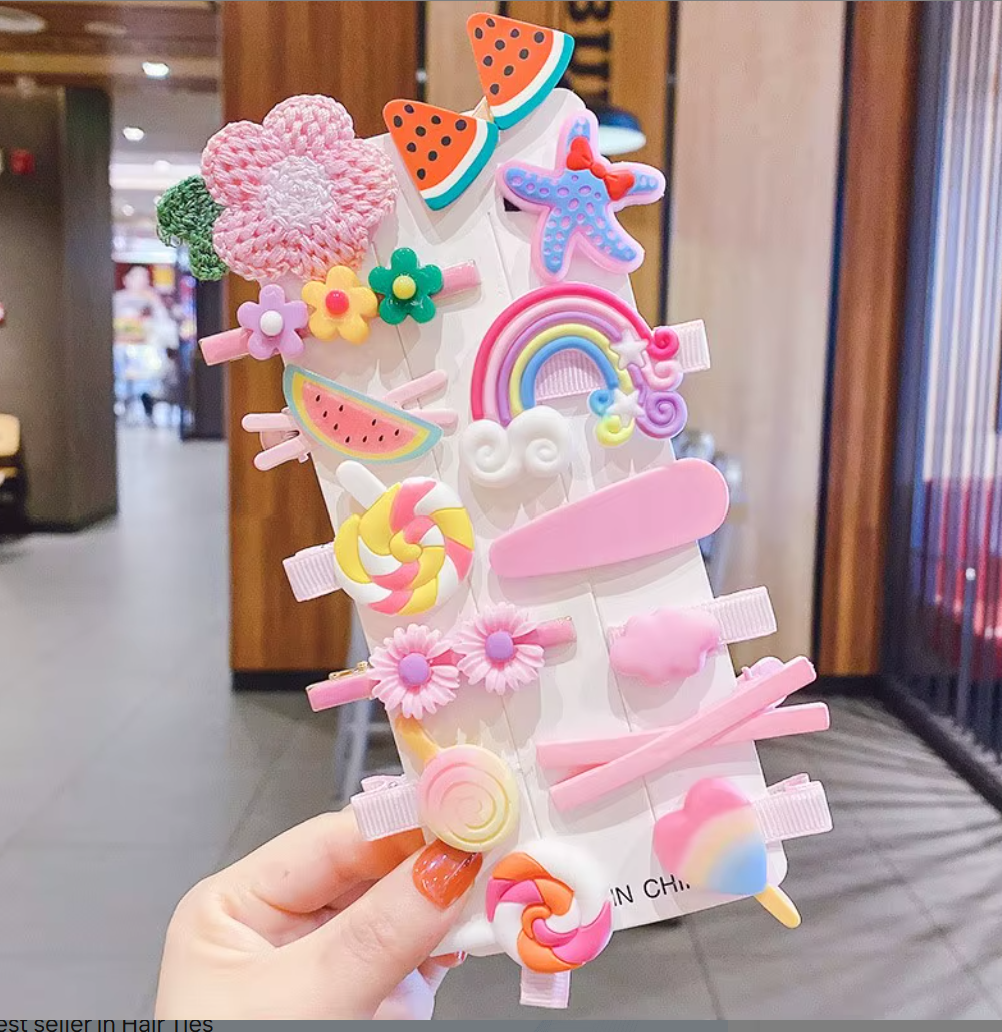Colorful Cartoon & Fruit Hair Clips Set - Assorted Hairpins, Snap Clips & Barrettes for Girls