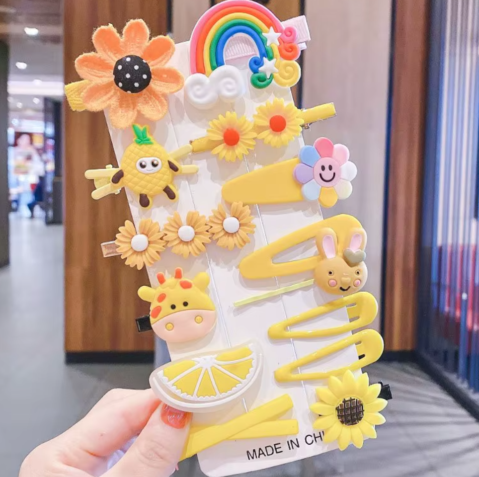 Colorful Cartoon & Fruit Hair Clips Set - Assorted Hairpins, Snap Clips & Barrettes for Girls