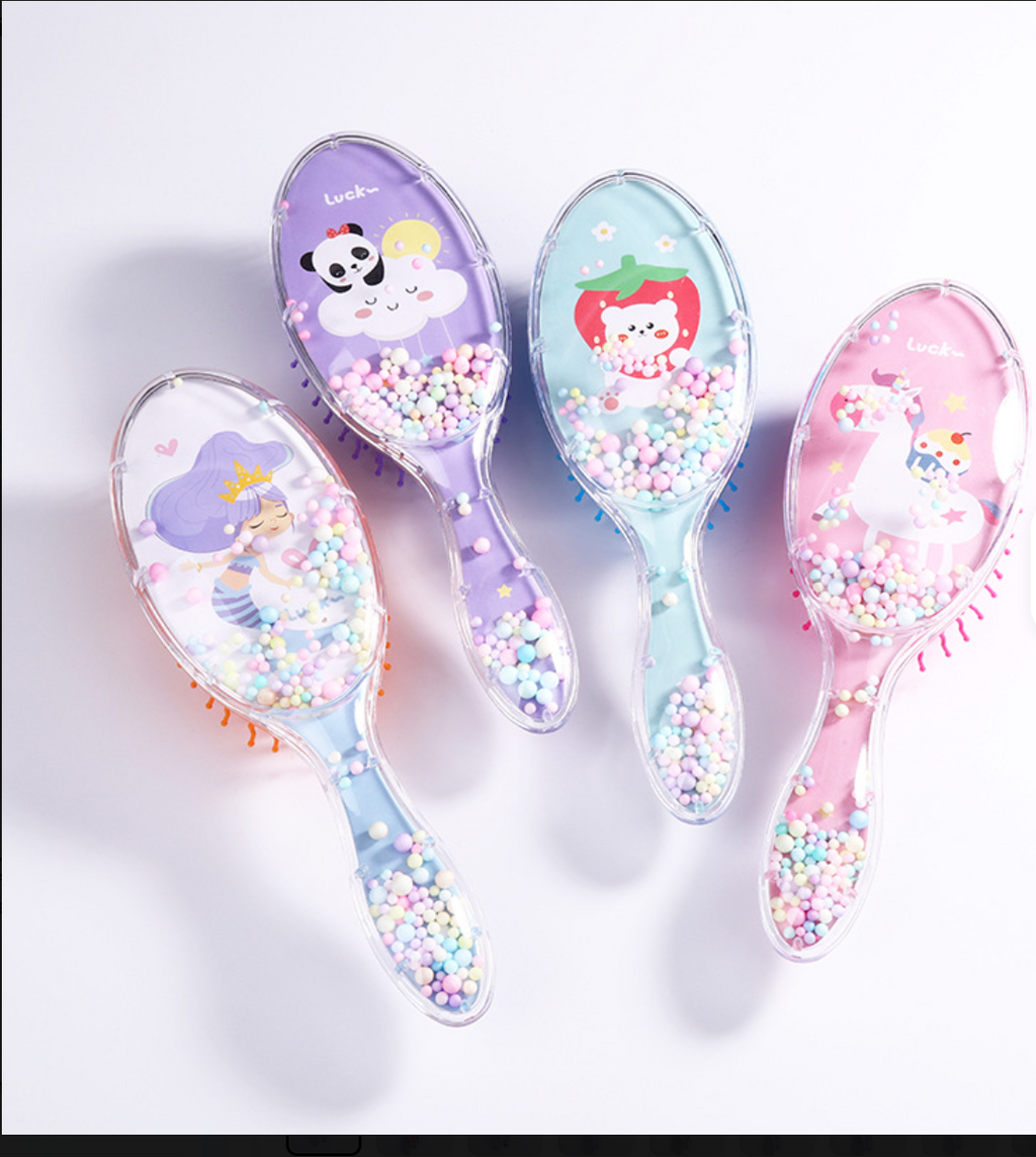 Cute Liquid Glitter & Sequin Detangling Hairbrush - Painless Tangle-Free Cartoon Hair Comb for Girls