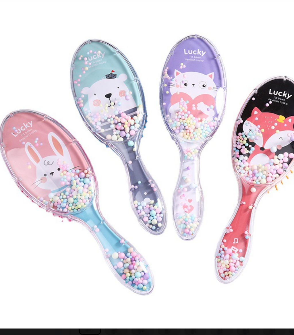 Cute Liquid Glitter & Sequin Detangling Hairbrush - Painless Tangle-Free Cartoon Hair Comb for Girls