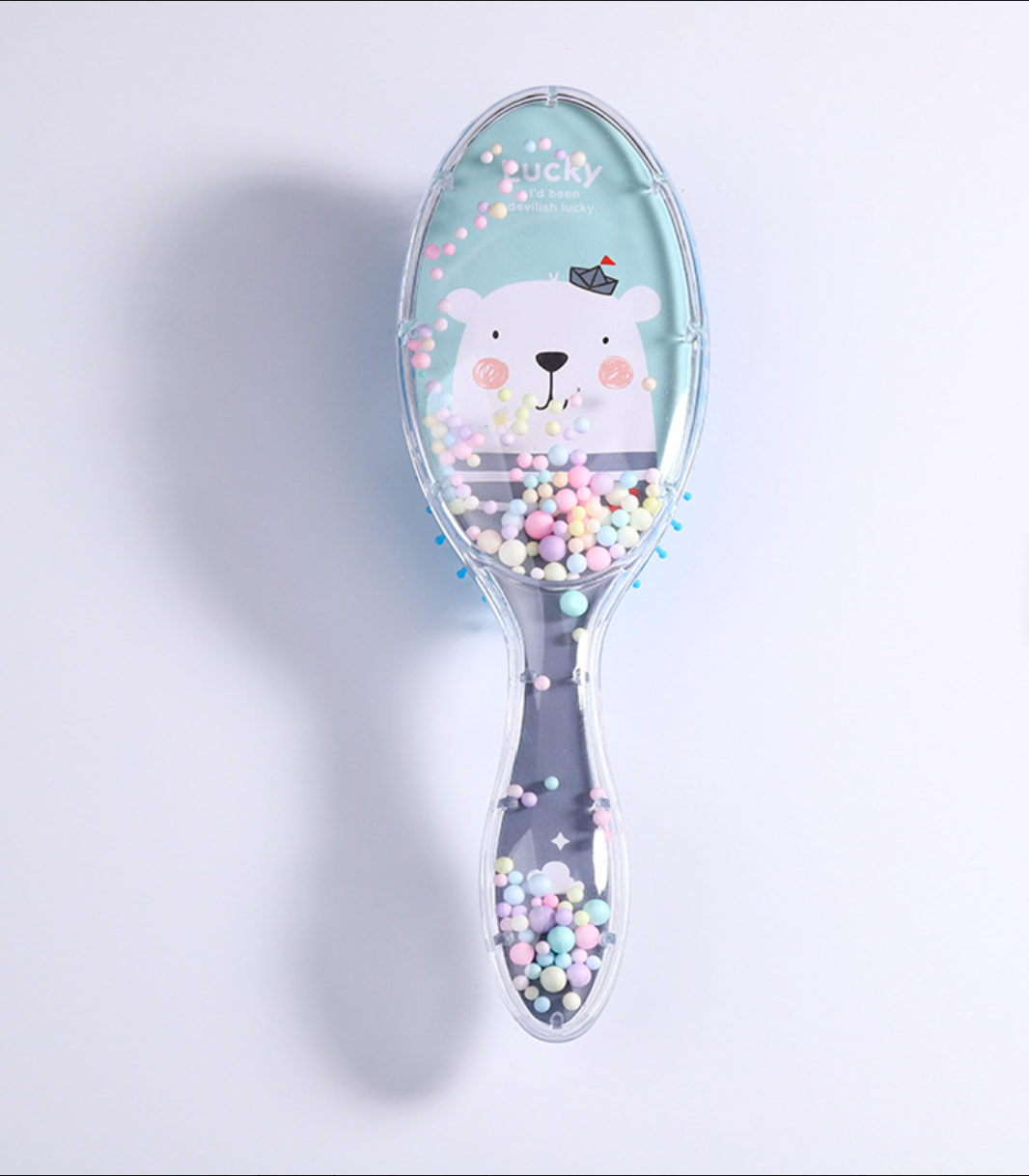 Cute Liquid Glitter & Sequin Detangling Hairbrush - Painless Tangle-Free Cartoon Hair Comb for Girls