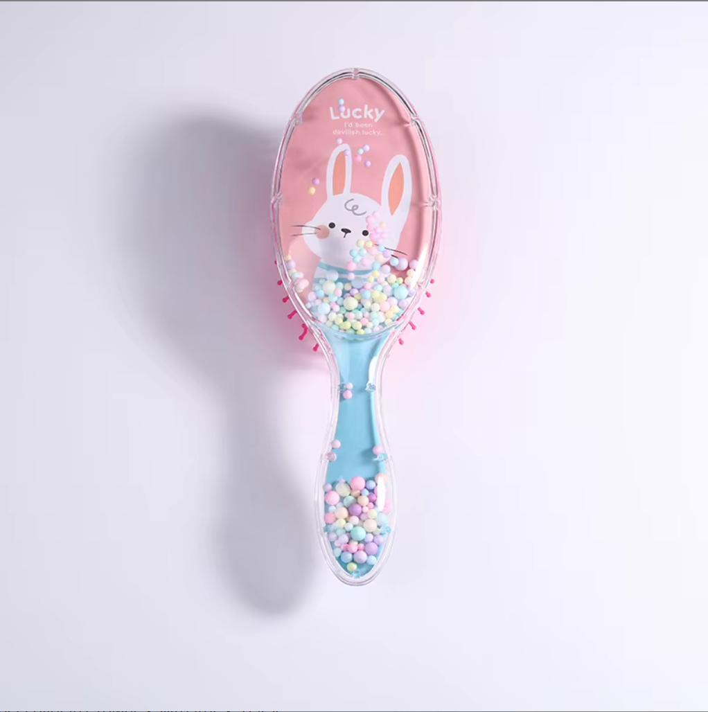 Cute Liquid Glitter & Sequin Detangling Hairbrush - Painless Tangle-Free Cartoon Hair Comb for Girls