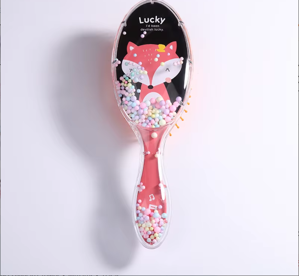 Cute Liquid Glitter & Sequin Detangling Hairbrush - Painless Tangle-Free Cartoon Hair Comb for Girls