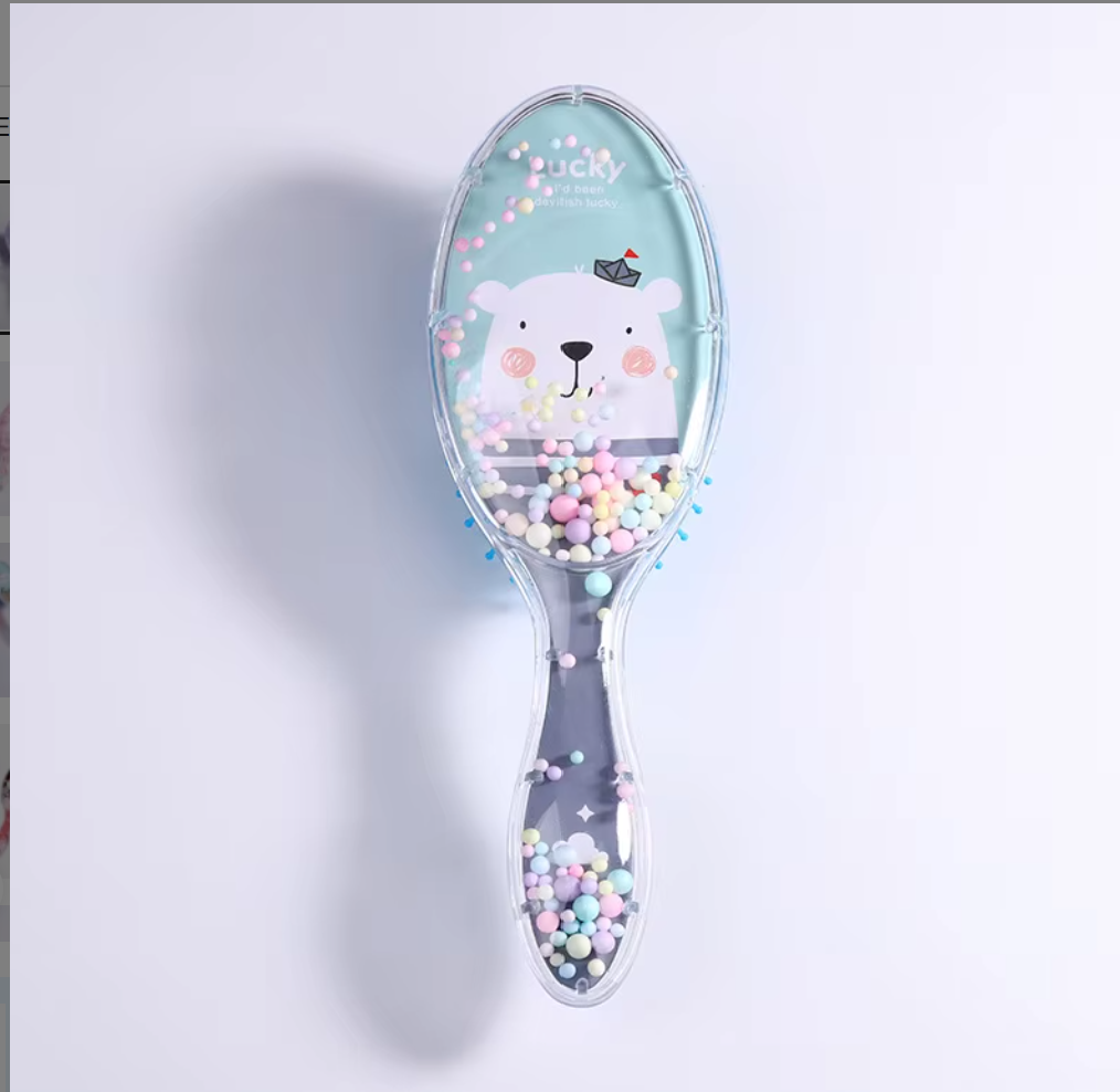 Cute Liquid Glitter & Sequin Detangling Hairbrush - Painless Tangle-Free Cartoon Hair Comb for Girls