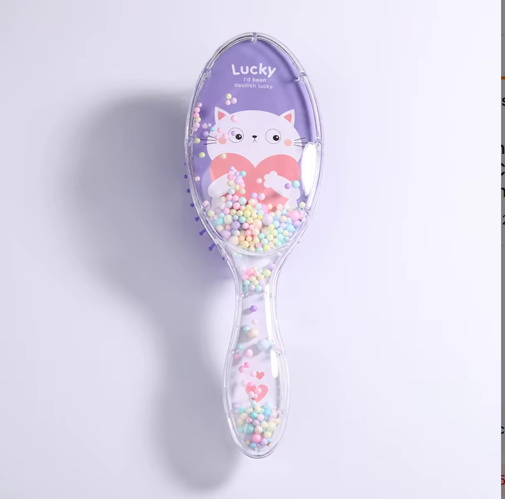 Cute Liquid Glitter & Sequin Detangling Hairbrush - Painless Tangle-Free Cartoon Hair Comb for Girls