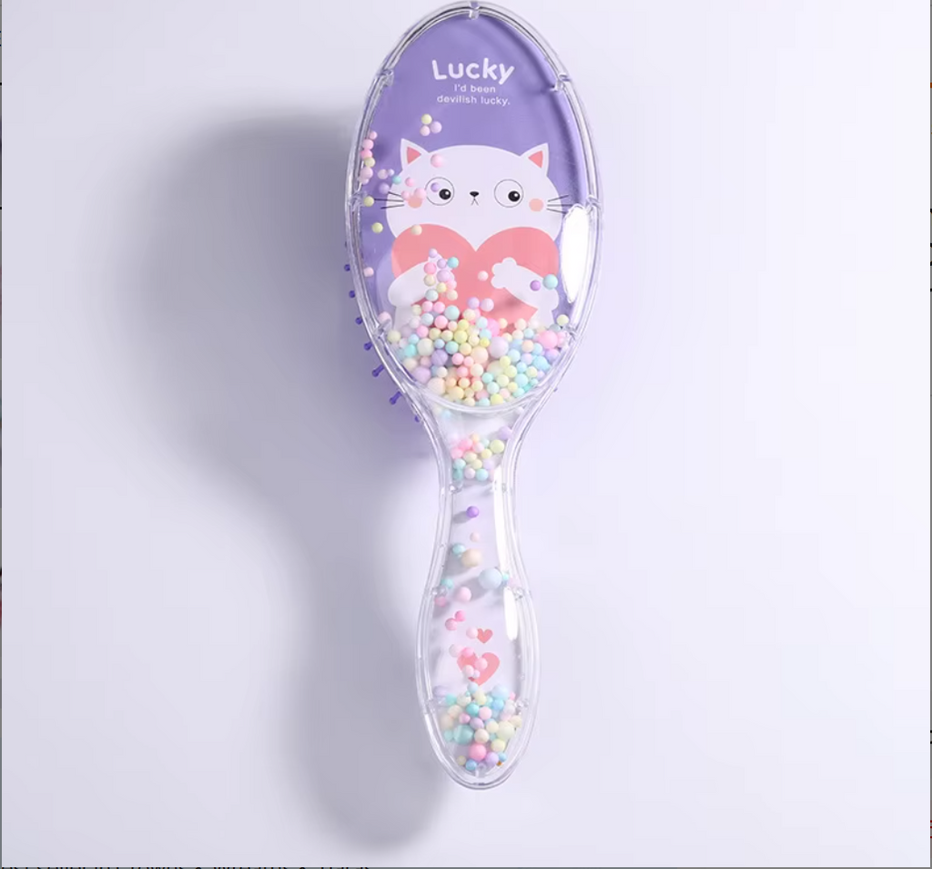 Cute Liquid Glitter & Sequin Detangling Hairbrush - Painless Tangle-Free Cartoon Hair Comb for Girls