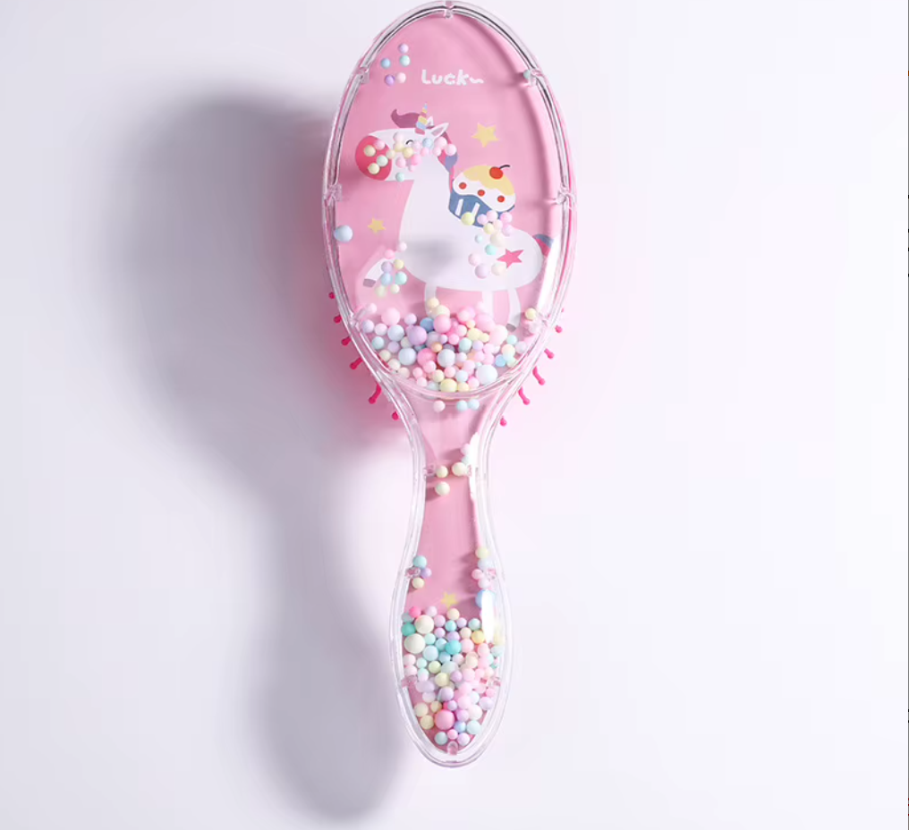 Cute Liquid Glitter & Sequin Detangling Hairbrush - Painless Tangle-Free Cartoon Hair Comb for Girls