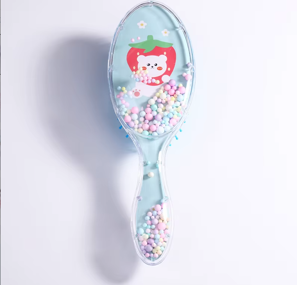Cute Liquid Glitter & Sequin Detangling Hairbrush - Painless Tangle-Free Cartoon Hair Comb for Girls
