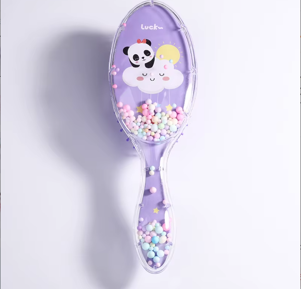 Cute Liquid Glitter & Sequin Detangling Hairbrush - Painless Tangle-Free Cartoon Hair Comb for Girls