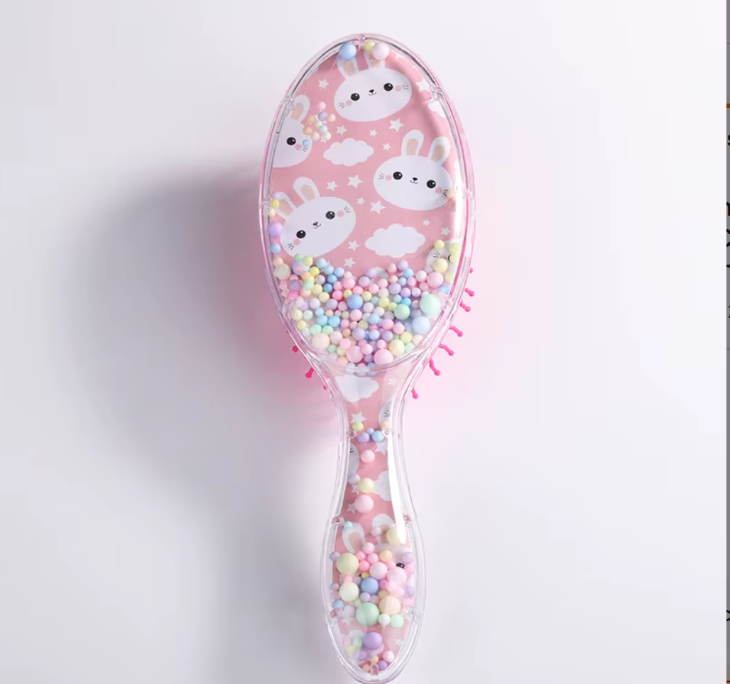 Cute Liquid Glitter & Sequin Detangling Hairbrush - Painless Tangle-Free Cartoon Hair Comb for Girls