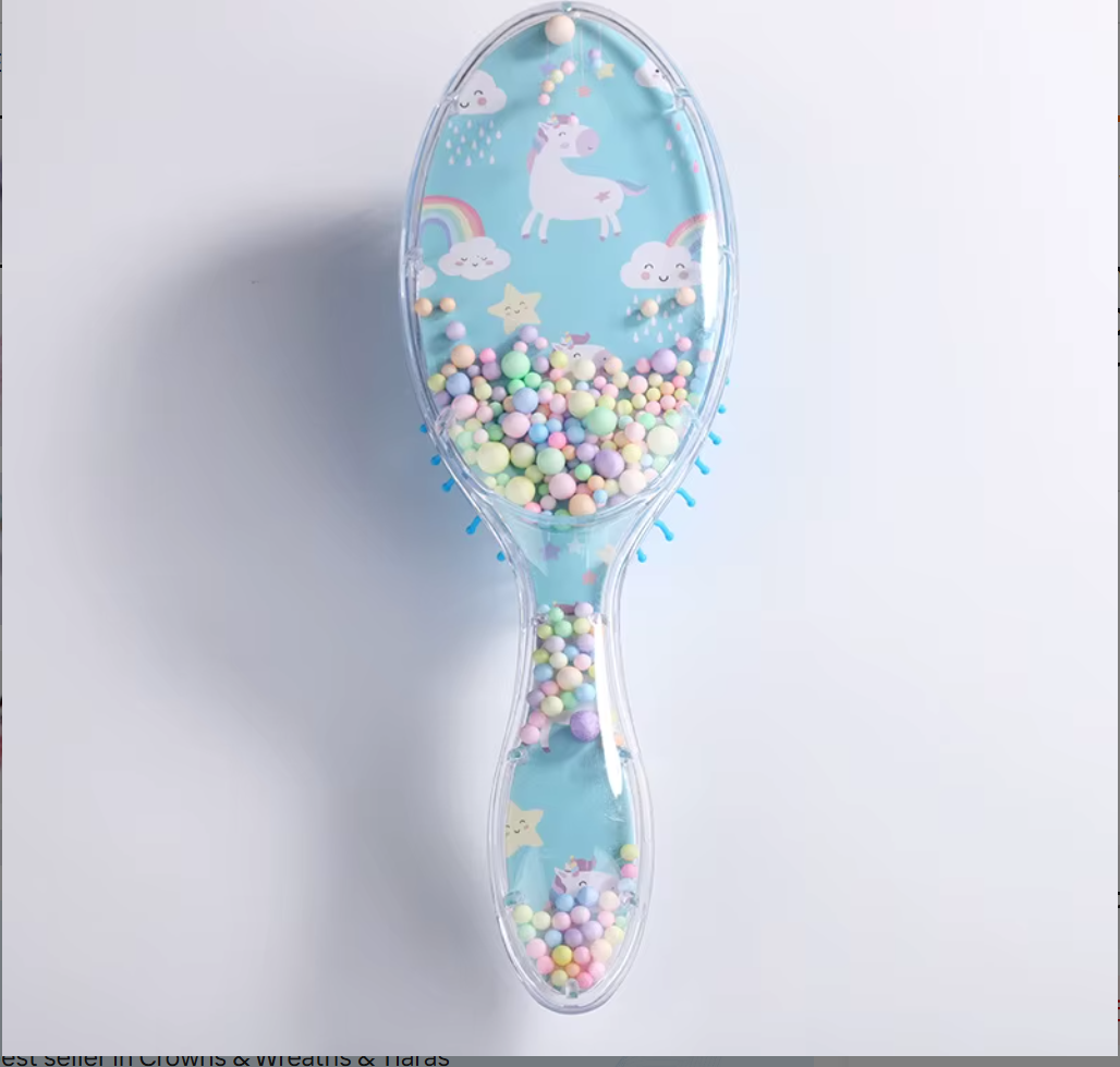 Cute Liquid Glitter & Sequin Detangling Hairbrush - Painless Tangle-Free Cartoon Hair Comb for Girls